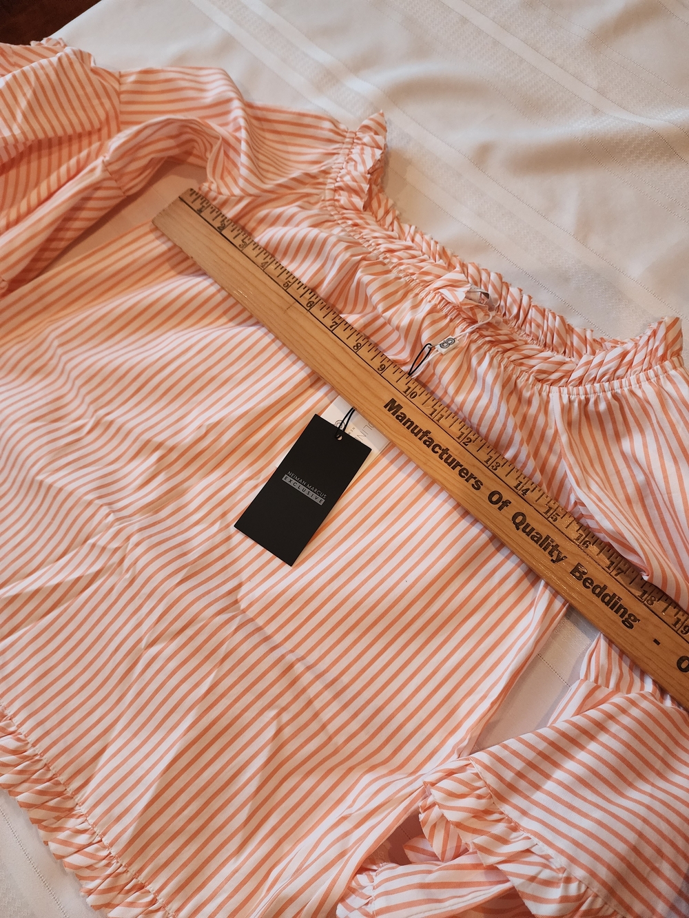 Neiman Marcus Peach and White Striped Off-Shoulder Skirt - Picture 5 of 5